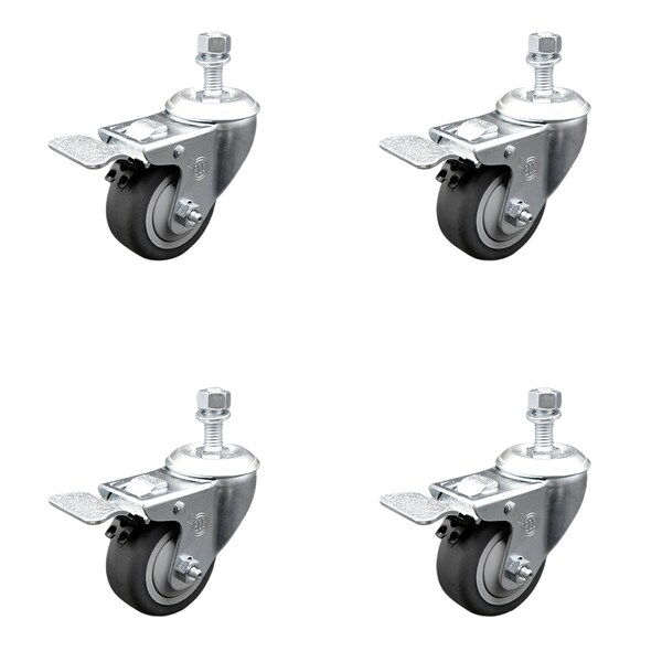 Service Caster 3.5 Inch SS Thermoplastic Rubber 1/2 Inch Stem Caster Set Total Lock Brake SCC SCC-SSTSTTL20S3514-TPRB-M1015-4 - main